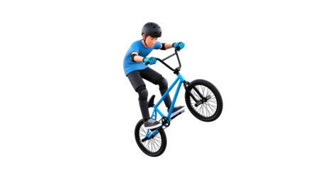 cartoon bmx riders gravity defying wheelie thrilling freestyle stunt, isolated on transparent background