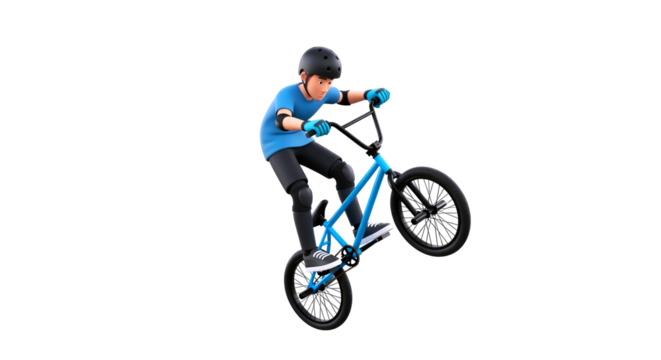 cartoon bmx riders gravity defying wheelie thrilling freestyle stunt, isolated on transparent background