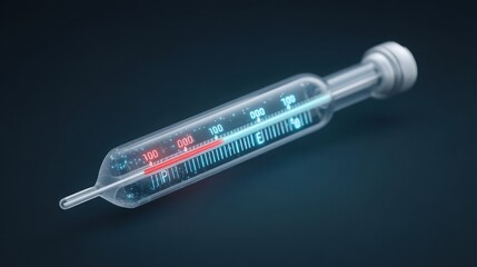 Obraz premium Health care Innovation Thermometer with a clear display showing temperature readings in a dark background.