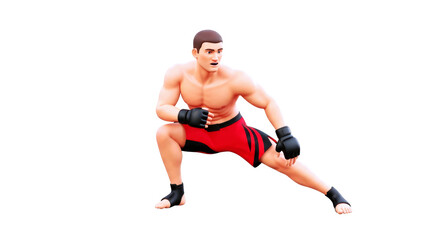 Naklejka premium focused mma fighter prefight ritual, intense concentration, powerful stance, isolated on transparent background