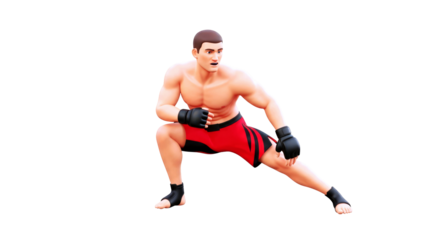 focused mma fighter prefight ritual, intense concentration, powerful stance, isolated on transparent background