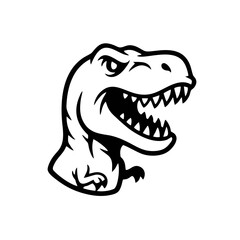 Simple T-rex Mascot Logo With Exaggerated Jawline, Outlined in Black
