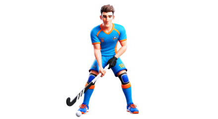 3d cartoon hockey player ready for action, focused intensity, upcoming match, isolated on transparent background