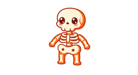 Cute skeleton cartoon halloween spooky character scary funny anatomy bone structure illustration drawing on transparent background