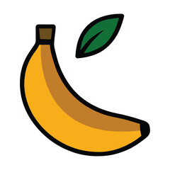 Single Banana with Leaf Isolated on a White Background