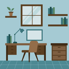 modern interior design of a study room flat illustration design