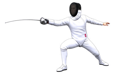 3d cartoon fencing a masterful foil, precise attack, unwavering focus, isolated on transparent background