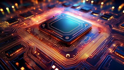 close up of microchips with glowing circuits showcasing abstract ai driven design that evokes sense of innovation and technology