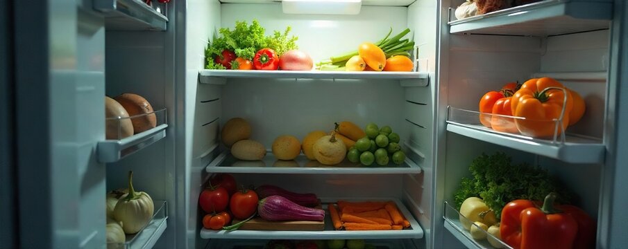 Empty refrigerator, bare pantry shelves, wilted vegetables; a visual representation of the bleakness associated with hunger and depression , hopelessness, hunger, emptiness