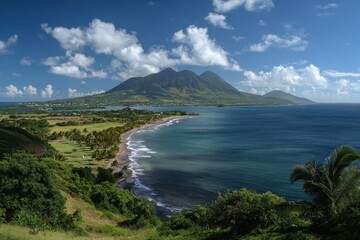 Nevis Island: Bay View with Volcano on Caribbean Tropical Island