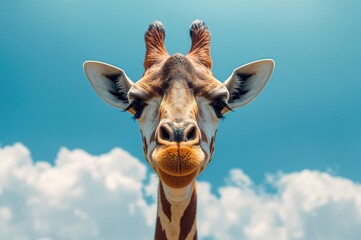 Giraffe's head set on a blue backdrop