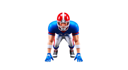 ready for the blitz 3d cartoon american football player, intense focus, powerful stance, game asset, isolated on transparent background