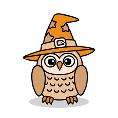 Adorable owl with wizard hat cartoon illustration