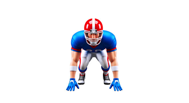 ready for the blitz 3d cartoon american football player, intense focus, powerful stance, game asset, isolated on transparent background