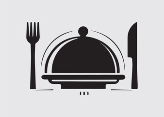 Obraz premium Black Restaurant dish knife and fork vector icon, vector silhouette