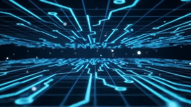 Cyber Circuit Grid Fly-Through &mdash; Digital Data Highway, Futuristic Motherboard Background