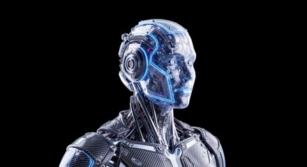 Advanced AI Humanoid Robot Bust with Glowing Circuitry