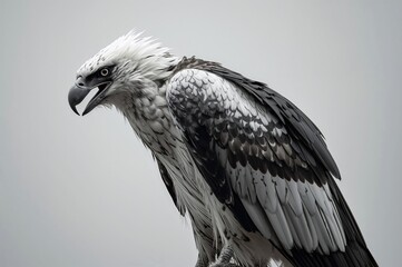 Profile view of a Harpy eagle (Harpia harpyja) with open beak showing a look of annoyance