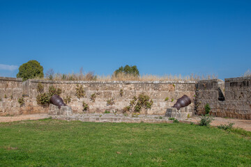 Napolean's cannons on the Eastern Wall Promenade in Acre, Akko in Israel.