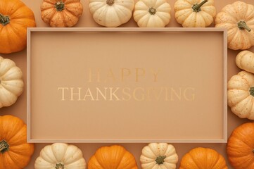 Thanksgiving celebration backdrop featuring a flat lay of pumpkins in a sleek minimalist design.