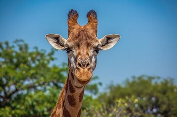Fototapeta premium Close-up portrait of an impolite giraffe