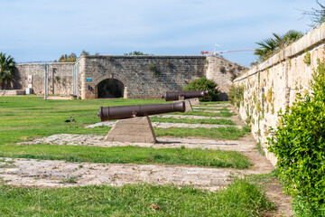 Napolean's cannons on the Eastern Wall Promenade in Acre, Akko in Israel.