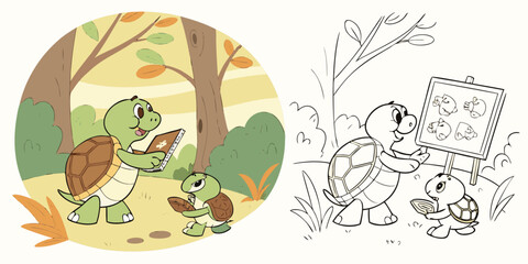 Cute cartoon illustration of Easter eggs with flowers and animals like a butterfly and bird