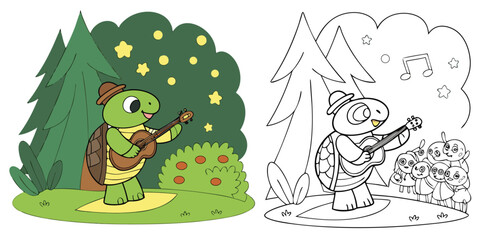 Fototapeta premium Funny cartoon zombie with a cute Christmas dragon and a snowman in the snow, a festive holiday celebration vector illustration