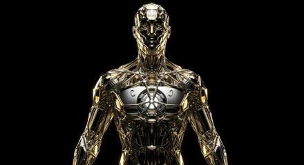 Golden Geometric AI Robot Torso on Black