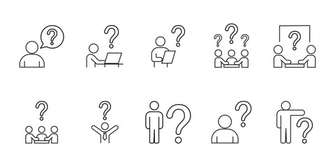 Fototapeta premium question. to ask questions. icons. look for answers to questions. frequently asked questions. icon with questions. banner. advertisement. black lines.