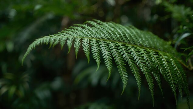 Detailed close-up of a stunning wild fern leaf tip growing on trees
