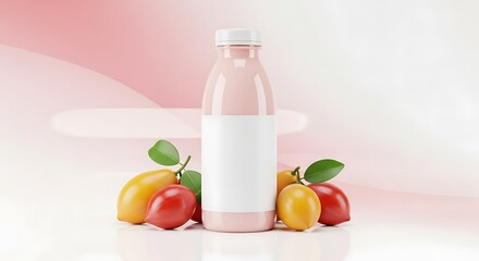 Pink Fruit Drink Bottle with Fresh Fruits