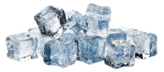 Close-up of many small, clear ice cubes