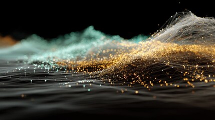 Abstract digital landscape with glowing particles and interconnected lines