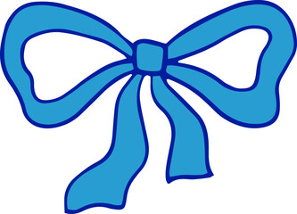 Blue hand-drawn ribbon bow