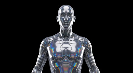 Futuristic Chrome Humanoid Robot AI Bust