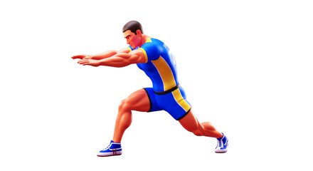Obraz premium powerful 3d cartoon athlete ready to start, dynamic pose, muscular build, game asset, isolated on transparent background