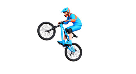 Fototapeta premium cartoon bmx riders gravity defying wheelie thrilling 3d animation, extreme sports action, isolated on transparent background