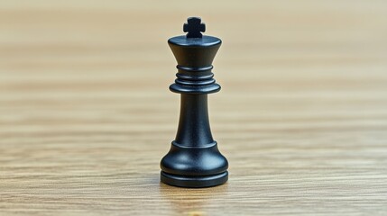 Closeup of a black king chess piece on a wooden chessboard a strategic still life