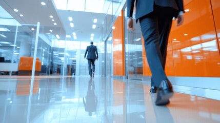 Dynamic motion blur of professionals in an office environment captured for corporate imagery