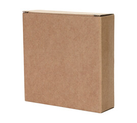 Thin kraft cardboard box, isolated on transparent background. Minimal, eco-friendly packaging...