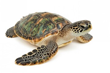 Fototapeta premium Isolated Green Sea Turtle on a White Backdrop