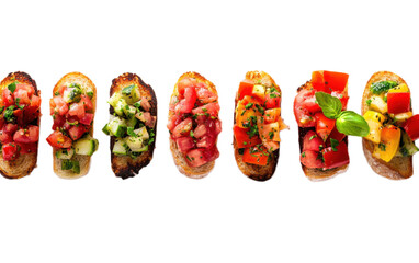 Appetizers with brusch on white background,png