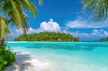 Island with green terrain and blurred background, space for text included