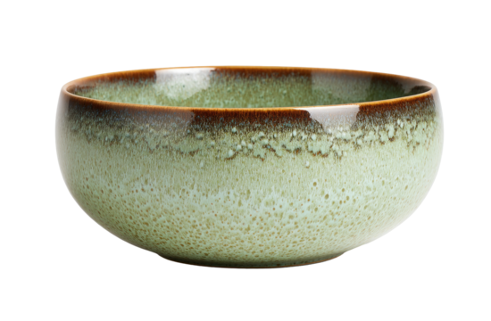 Round ceramic bowl, muted green and brown ombre