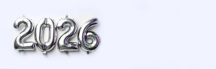 New Year 2026 from air metallized balloons of numbers banner for postcards, advertising, inscriptions and greetings