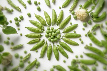 Fresh green peas with pods isolated on white