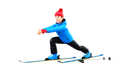 cartoon skier ready to conquer the slopes, winter sports fun, 3d animation, isolated on transparent background