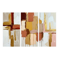 Abstract geometric painting with earth tones and gold accents isolated on transparent background