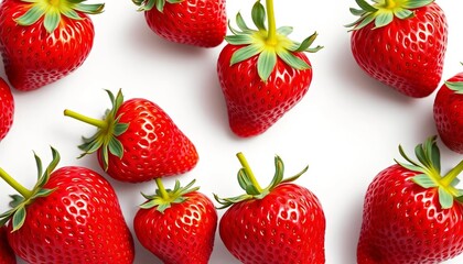 Several ripe strawberries isolated on white background, strawberries, vitamin c